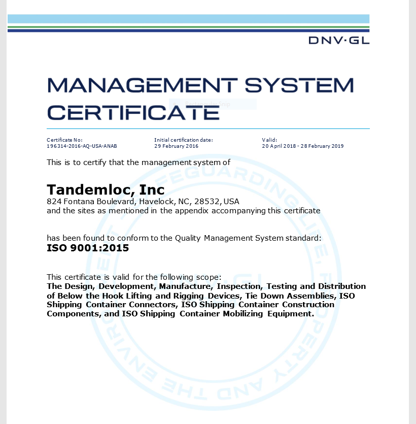 Image of Tandemloc Receives ISO 9001:2015 Certification